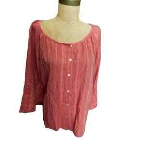 Tommy Bahama Size L Large Peasant Style Button Down Boho Blouse Top